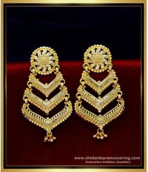 ERG1787 - Traditional Gold Plated 3 Line Wedding Earrings for Bridal