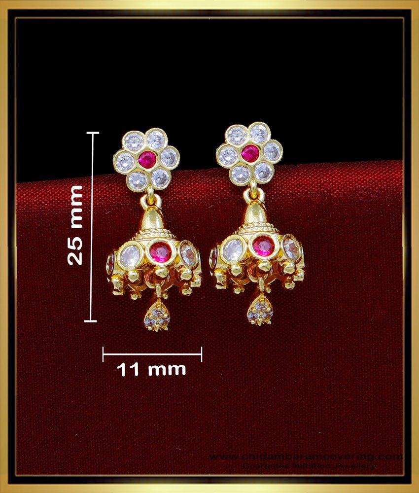 impon jhumkas, Impon jhumkas gold plated, Impon jhumkas gold, stone earrings design, stone jhumka earrings, white stone jhumka earrings