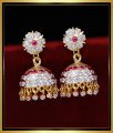 impon jhumkas, Impon jhumkas gold plated, traditional jhumkas online, buttalu designs, stone jhumka earrings, white stone jhumka earrings