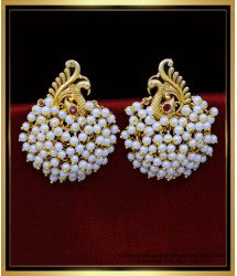 ERG1818 - Beautiful Party Wear Peacock Design White Beads Antique Earrings 
