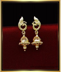 ERG1825 - Peacock Design Daily Use Small Gold Jhumka Design Online