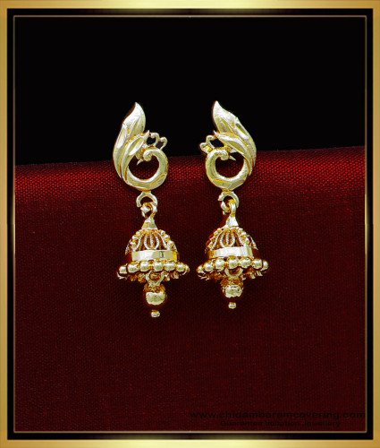 ERG1825 - Peacock Design Daily Use Small Gold Jhumka Design Online