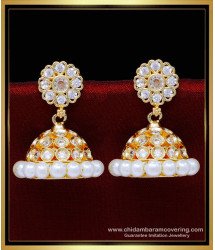 ERG1832 – Best Quality White Stone Pearl Jhumka Earrings Design 