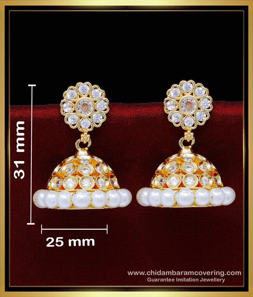 Rose Gold Plated Pearl Setting Indian 5 cm Long Indian Jhumka earrings Set  | eBay