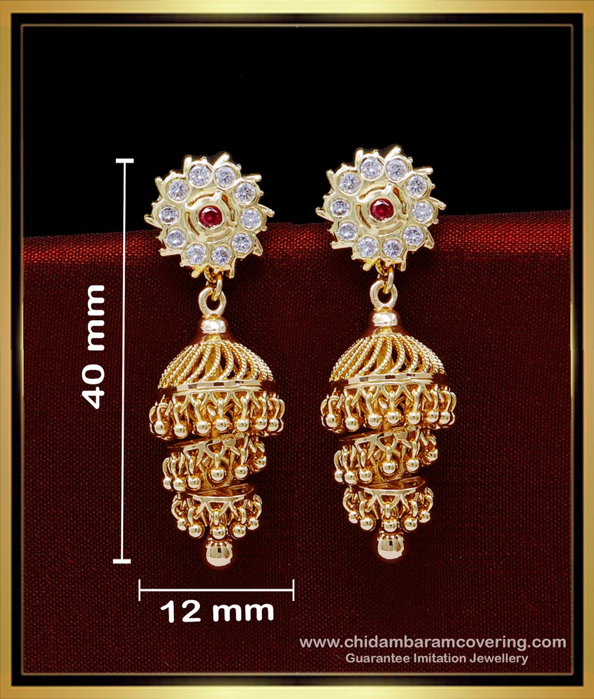 layer jhumka earrings gold, 2 layer jhumka earrings gold, fashion jewellery online, jimikki kammal, Indian Jhumkas Online Shopping, buttalu earrings designs, jimikki design, gold jhumka design with price
