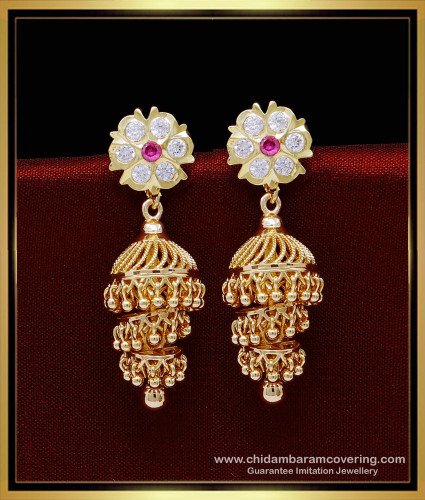 ERG1836 - One Gram Gold Impon Jewellery 3 Layer Jhumka Earrings 
