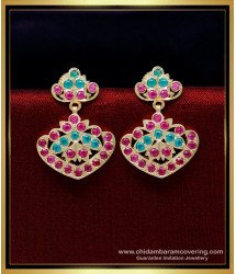 ERG1852 - Beautiful Impon Ruby Emerald Earrings Design Online