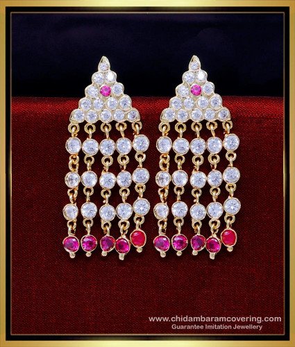 ERG1857 - Stylish Party Wear Hanging Stone Long Impon Earrings