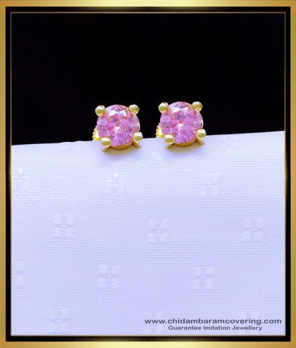 ERG1890 - Charming Baby Pink Single Stone Gold Earrings Designs