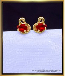 ERG1897 - Single Red Stone Duck Design Stud Earrings Gold Design