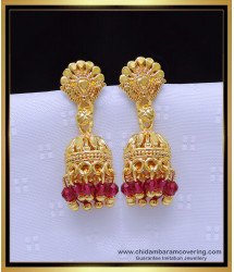 Erg1900 - Attractive Pink Crystal Daily Use 1 Gram Gold Jhumkas