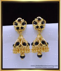 Erg1905 - Trendy Black Beads Gold Jhumkas Gold Plated Jewellery