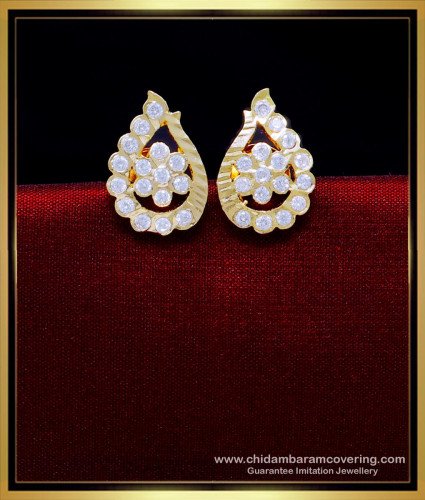 ERG1930 - Real Gold Design White Stone Impon Earrings Designs