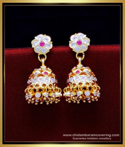 ERG1942 - Traditional Impon Jhumka Earrings Gold Design for Girls