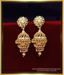 ERG1956 - Gold Pattern 3 Layer Jhumka Earrings Design for Wedding