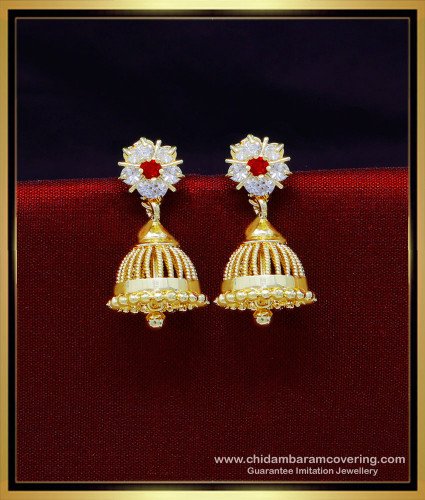 ERG1957 - Latest Daily Wear White Stone Jhumkas Gold Designs