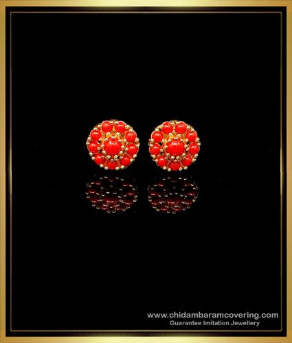 ERG1967 - Latest Gold Earrings Design Red Coral Ear Stud for Women