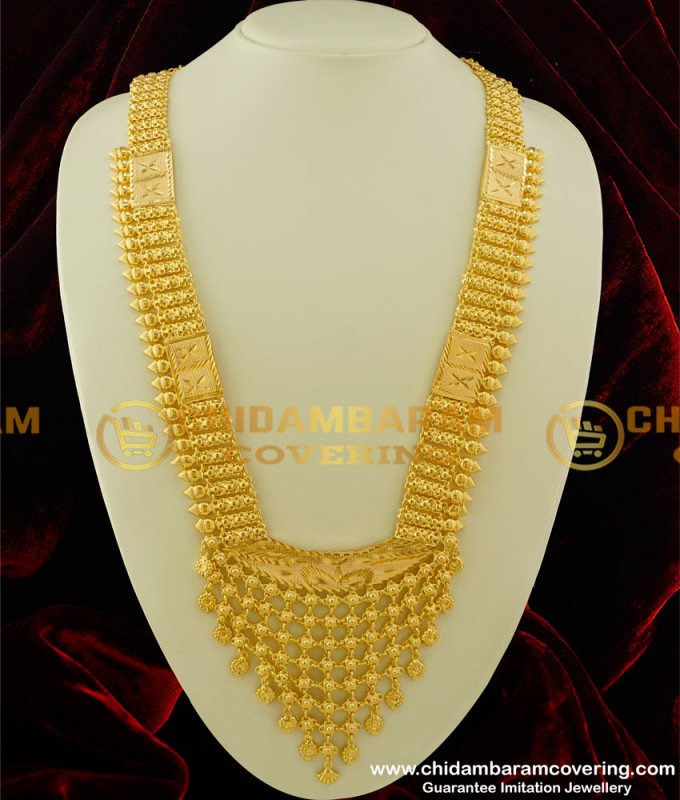 HRM215 - Real Gold Design Long Bridal Haram Design Gold Plated Kerala Haram Buy Online