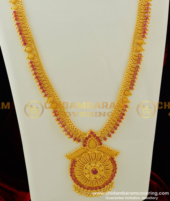 HRM246 - Beautiful Look Bridal Wear Ruby Stone Gold Plated Long Haram Buy Online