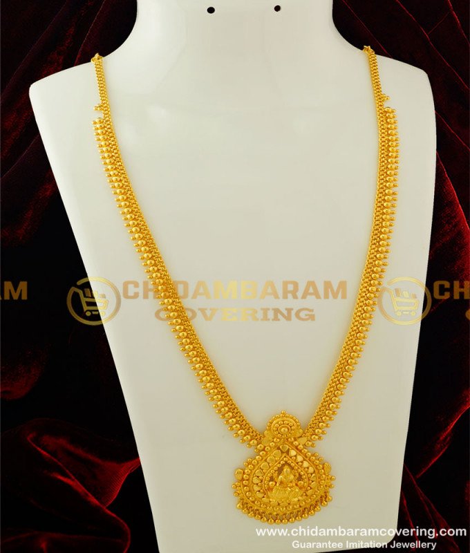 HRM271 - New Model Lakshmi Gold Haram Designs Real Gold Tone Golden Beads Haram Artificial Jewellery 