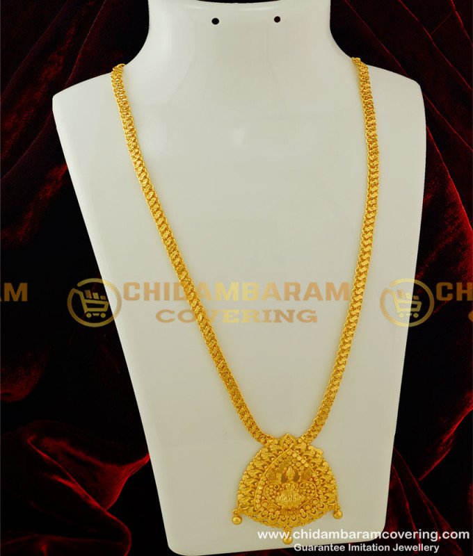 HRM272 - Traditional Gold Long Chain with Lakshmi Pendant Haram Designs Online