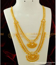 HRM274 - Grand Look AD Stone Haram Attached Necklace Double Layer Bridal Wear Haram Buy Online 