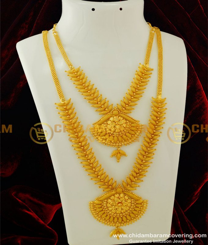HRM280 - Grand Look Marriage Bridal Gold Heavy Necklace and Haram Designs One Gram Gold Combo Set Online