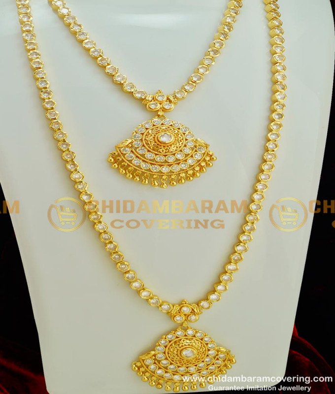 HRM296 - Traditional Impon Grand White Stone Mini South Indian Bridal Wedding Jewellery Set 
