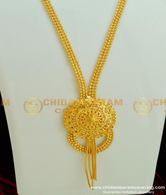 HRM298 - New Model Party Wear Gold Beads Unique Haram Design Imitation Jewellery Online