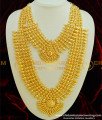 HRM306 - Kerala Traditional Wedding Jewellery Gold Plated Broad Long Mango Haram Necklace Combo Set 
