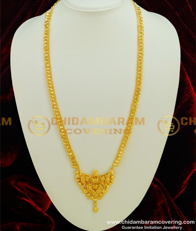 HRM317 - Buy Stunning Gold Simple Light Weight Calcutta Long Haram Design Indian Jewellery