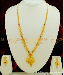 HRM320 - Beautiful Real Gold Look Flower Design Forming Gold Stone Haram with Earrings buy Online