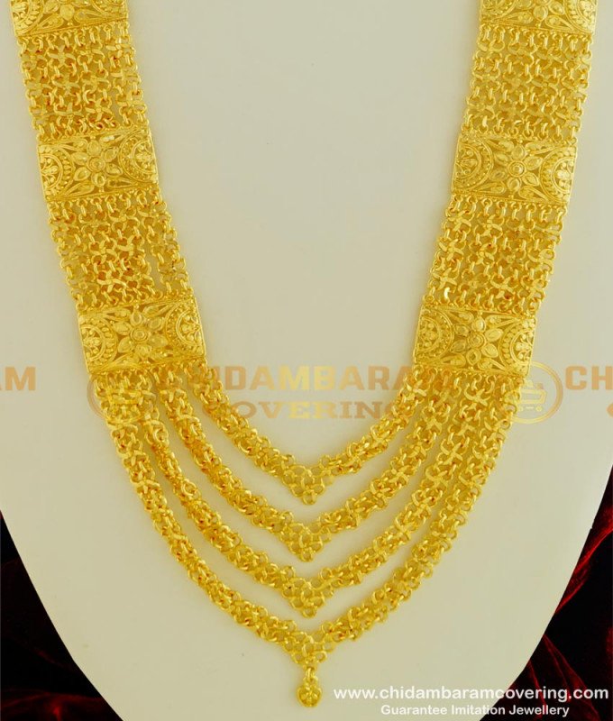 HRM323 - Traditional Wedding Jewelry Four Line Governor Malai Style Gold Plated Long Haram Online