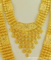 HRM332 - Kerala Wedding Gold Jewellery Collection Gold Plated Net Pattern Long Haram Necklace Combo Set