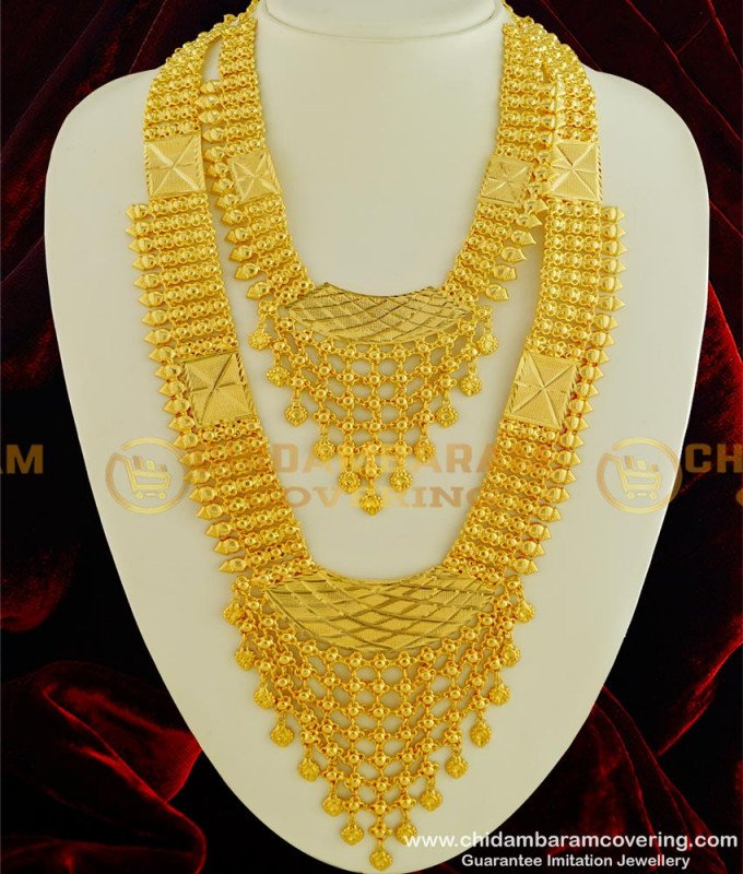 HRM333 - Marriage Bridal Long Haram with Necklace Combo Set First Quality 1 Year Guarantee Kerala Imitation Jewellery