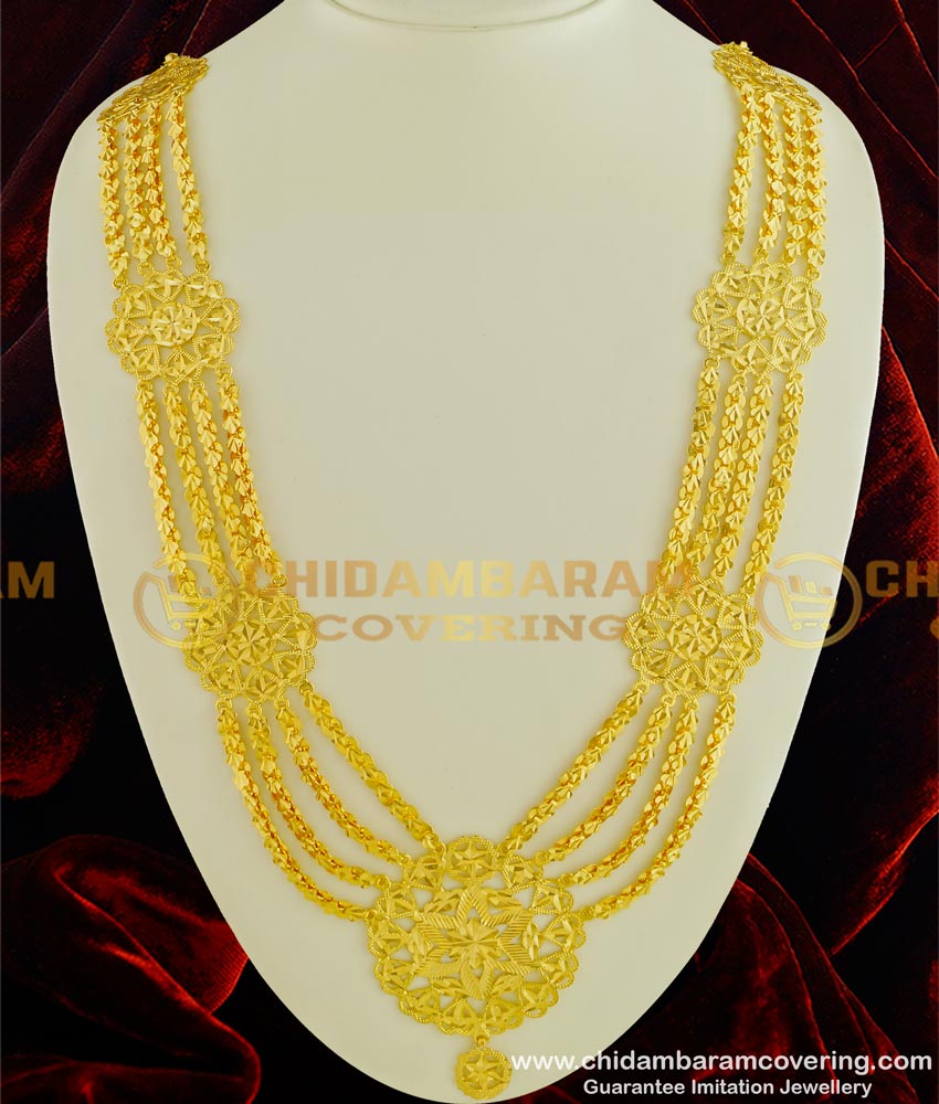HRM336 - Beautiful Gold Design Four Line Flower Design Governor Malai Guarantee Haram Online