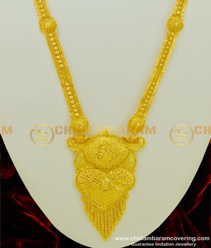 HRM339 - Real Gold Look Beautiful Design Forming Gold Long Haram with Earrings Combo Set