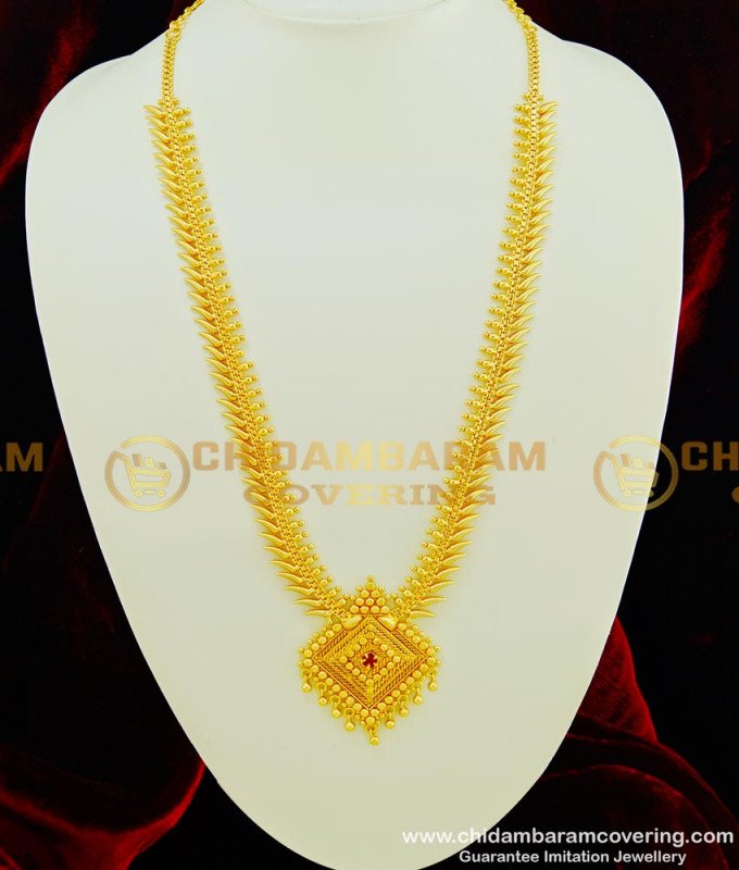 HRM357 - New Model 1 Gram Gold Plated Single Stone Bridal Wear Long Haram Buy Online