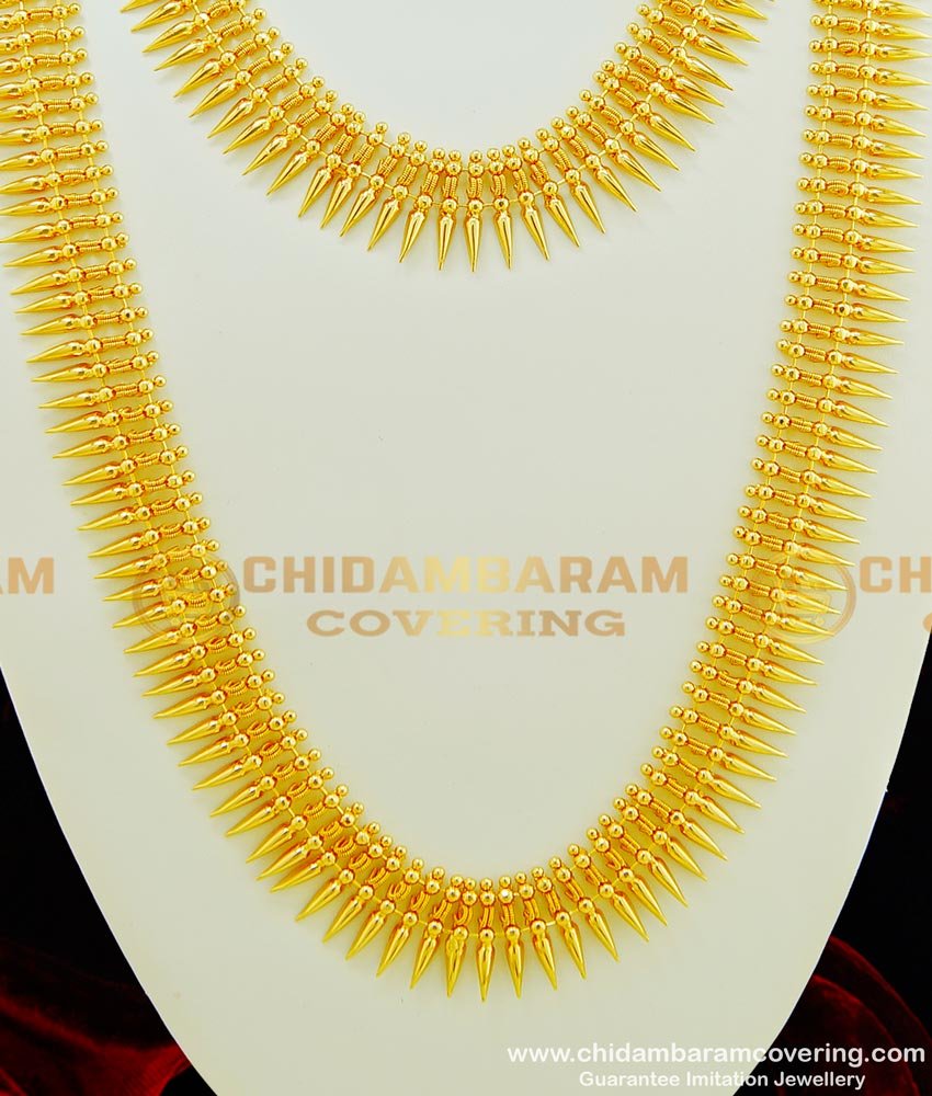 HRM359 - Stunning Gold Best Kerala Wedding Jewellery Long Mullamottu Mala Combo Set Online