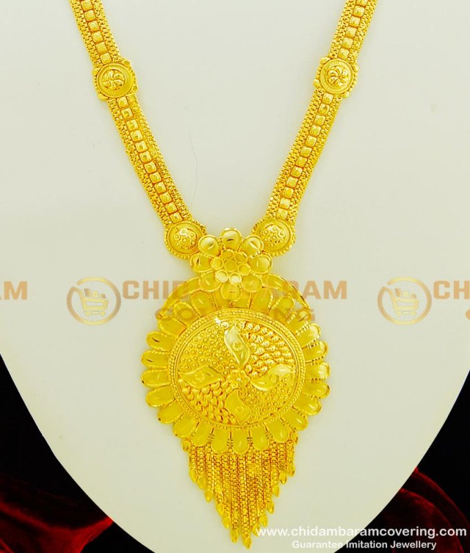 HRM361 - Beautiful Real Gold Look Flower Design Gold Forming Big Dollar Plain Haram with Earrings Buy Online