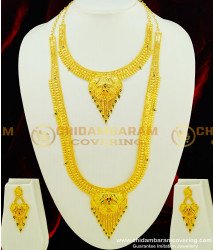 HRM363 - Gold Forming Haram Enamel Design Broad Haram with Necklace Earring Semi Bridal Haram Set