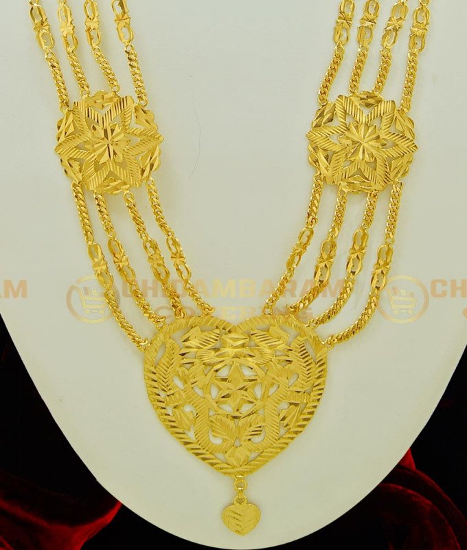 HRM374 - One Gram Gold Plated Four Line Heart Shape Dollar Governor Malai Haram for Wedding