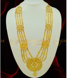 HRM375 - Traditional Long Gold Governor Malaai Design Guaranteed Four Line Marriage Governor Maalai Haram Online 