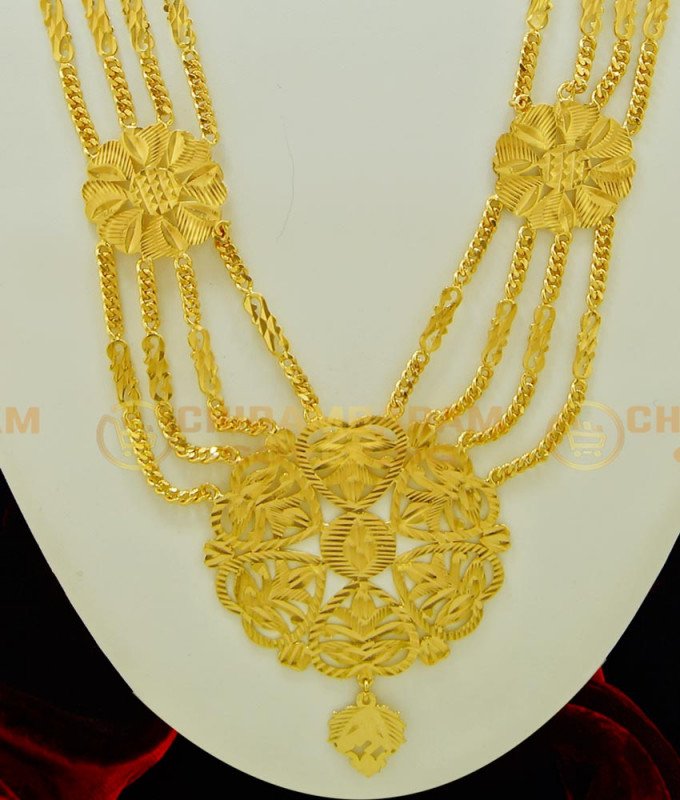 HRM375 - Traditional Long Gold Governor Malaai Design Guaranteed Four Line Marriage Governor Maalai Haram Online 