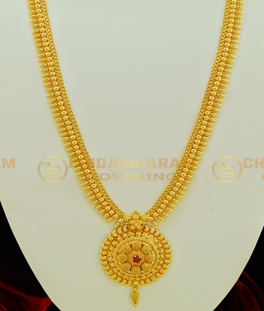 HRM381 - Latest collections gold Covering Kerala Style Stone Dollar Mullamottu Mala Long Haram Buy Online