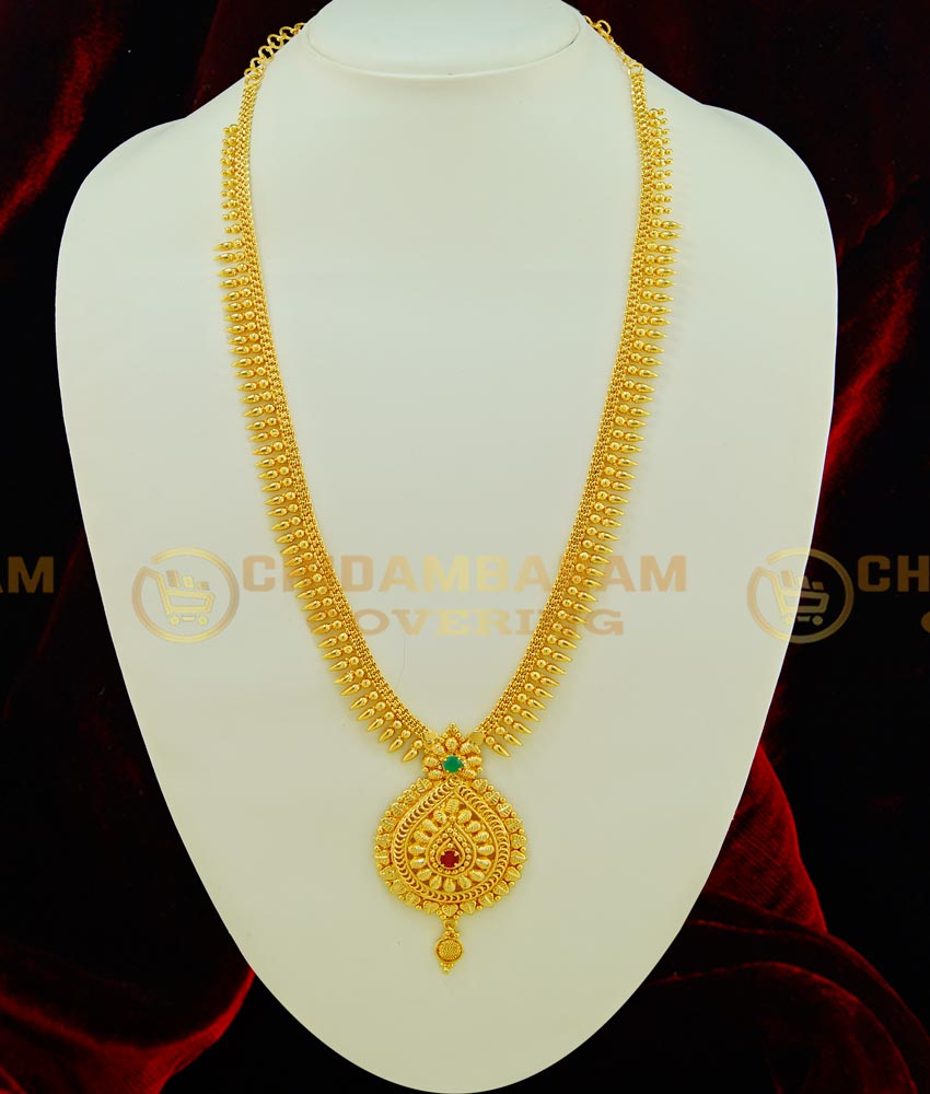 HRM382 - New Model Gold Haram Designs Kerala Stone Dollar Mullamottu Mala Long Haram Buy Online