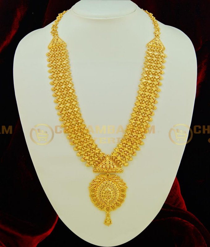 HRM390 - Latest Kerala Jewellery High Quality Full Hand Work Attractive Look Gold Plated Gold Haram Design for Wedding