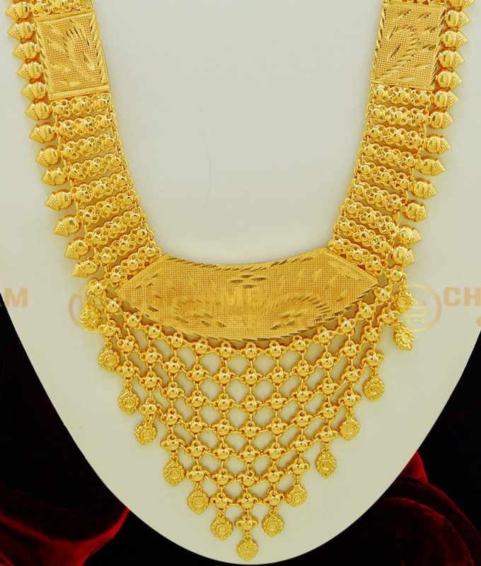 HRM391 - Buy Real Gold Design Long Bridal Haram Design Gold Plated Kerala Haram for Wedding