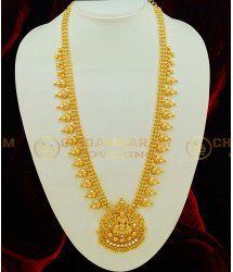 HRM395 - New Lakshmi Design Big Dollar Ad Stone Long Bridal Gold Plated Haram Kerala Jewellery Online