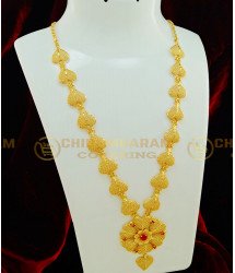 HRM397 - Kerala Bridal Light Weight Ruby Stone Heart Shape Flower Design Simple Gold Haram Collections Online